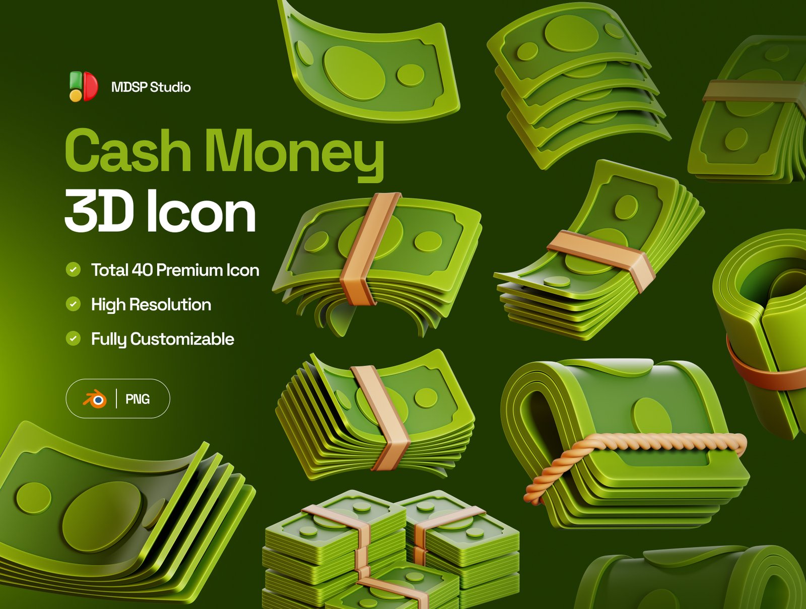 Cash Money 3D Icon Set – Premium Finance Assets