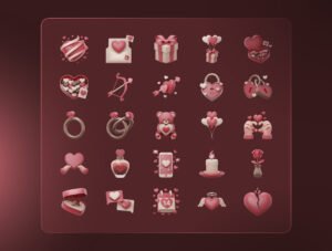 Valentine's 3D Icon Set – Premium Romantic Assets