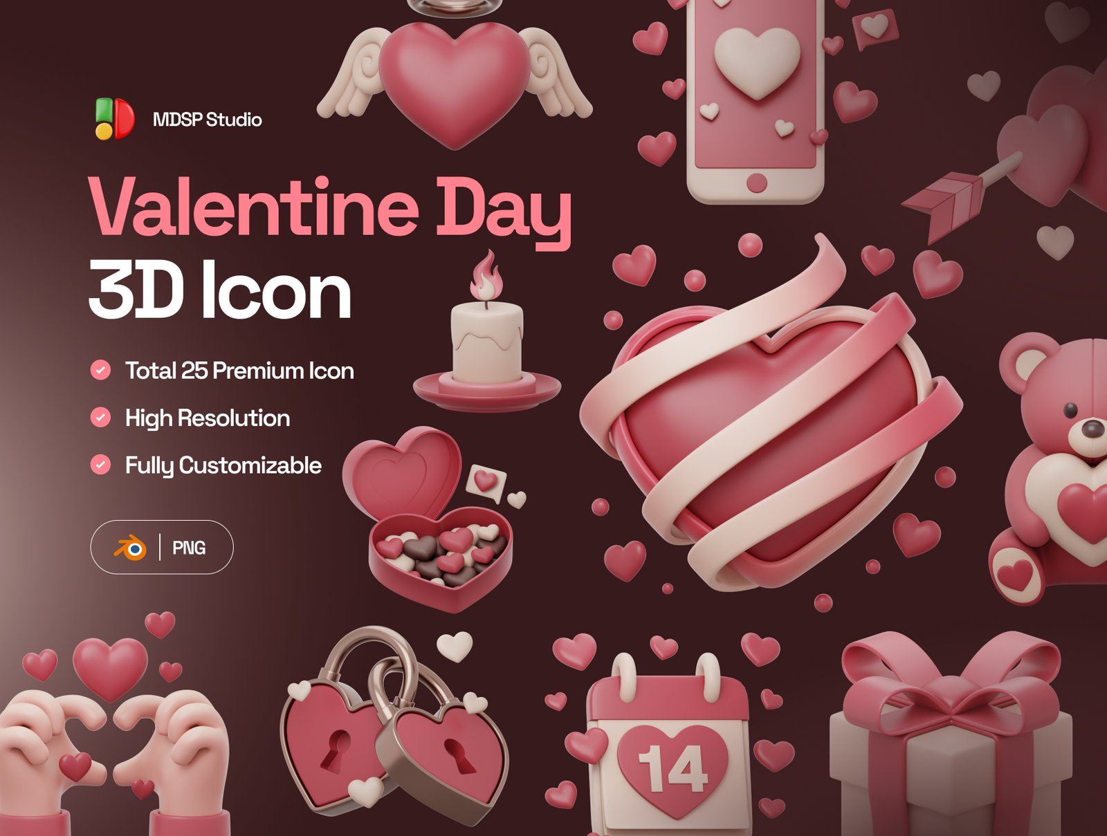 Valentine's 3D Icon Set – Premium Romantic Assets