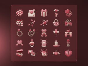 Valentine's 3D Icon Set – Premium Romantic Assets