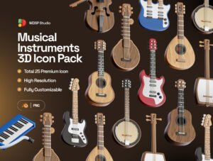 Musical Instruments 3D Icon Set – Premium Music Assets