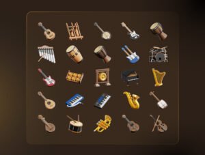 Musical Instruments 3D Icon Set – Premium Music Assets