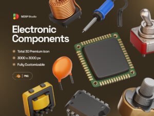 Electronic Components 3D Icon Set – Premium Tech Assets