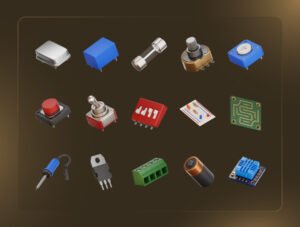 Electronic Components 3D Icon Set – Premium Tech Assets