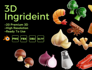 D Ingredient Icon Set – Realistic Food & Recipe 3D Icons