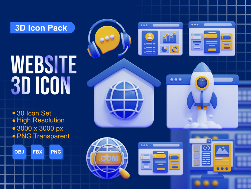Website 3D Icons Pack – Premium UI Elements