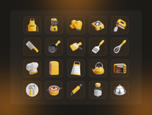 Kitchen Set 3D Icons Pack – Premium 3D Kitchen Icons for Apps, Websites & WordPress