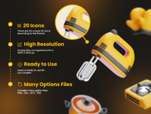 Kitchen Set 3D Icons Pack – Premium 3D Kitchen Icons for Apps, Websites & WordPress