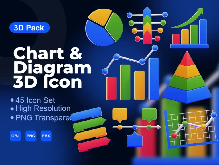Chart & Diagram 3D Icons Pack – Premium Data Visualization Assets