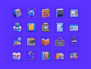 Book & Library 3D Icons Pack – Premium Education Assets