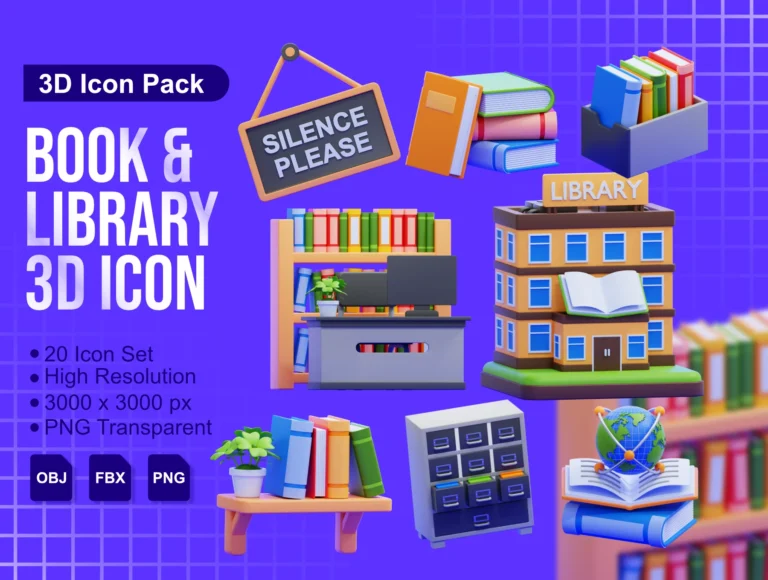 Book & Library 3D Icons Pack – Premium Education Assets