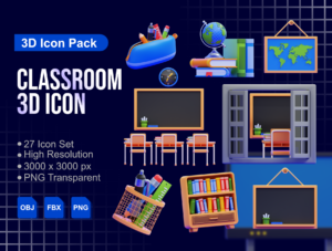 Classroom 3D Icons Pack – Premium Education Assets