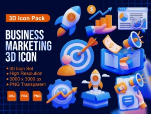 Business Marketing 3D Icons Pack – Premium 3D Assets for UI/UX, SaaS & Startup Design