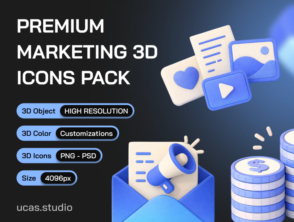 Marketing 3D Icon Set – Premium Digital Marketing & Advertising 3D Icons