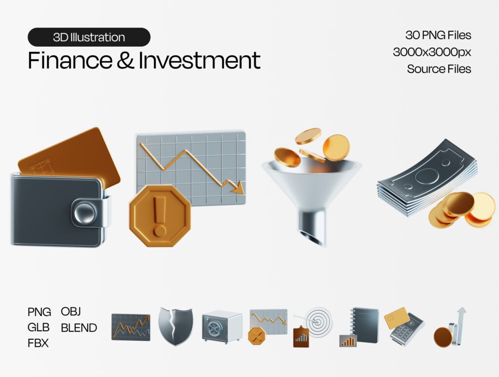Finance and Investment 3D Icon Pack – Premium Asset