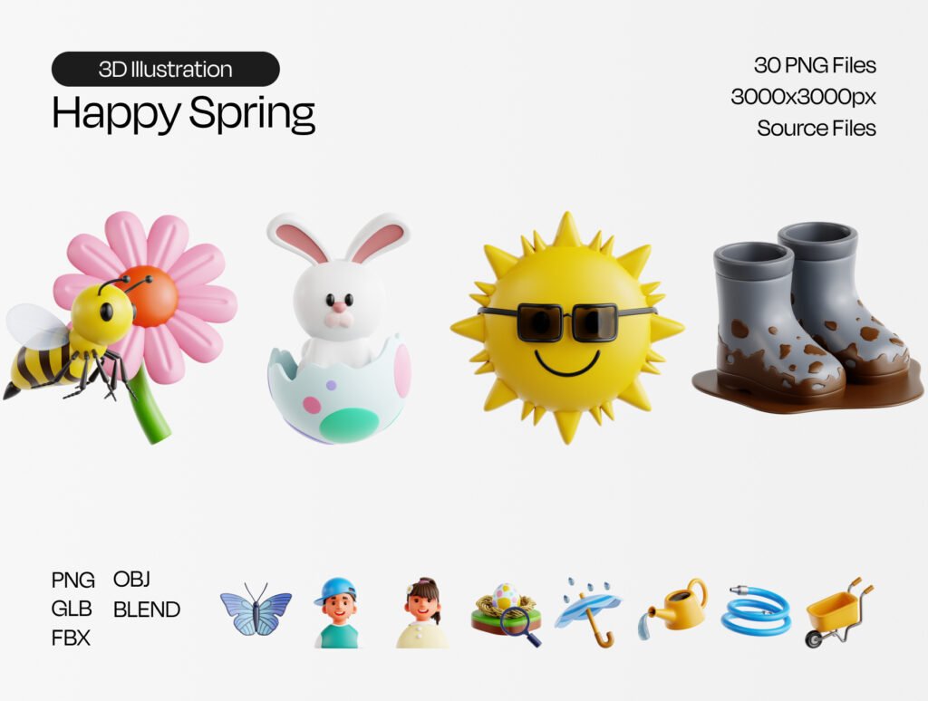 Happy Spring 3D Icon Set – Premium Seasonal Assets