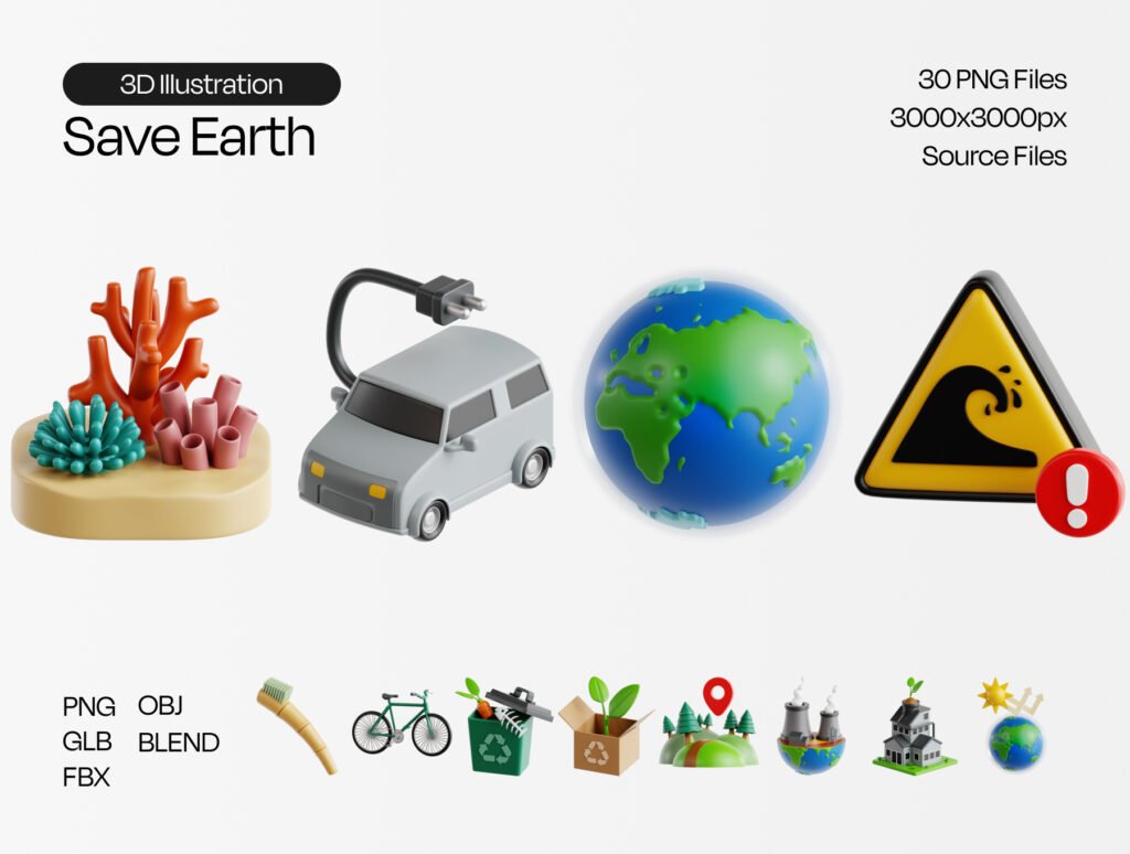 Save Earth 3D Icon Set – Premium Eco Assets