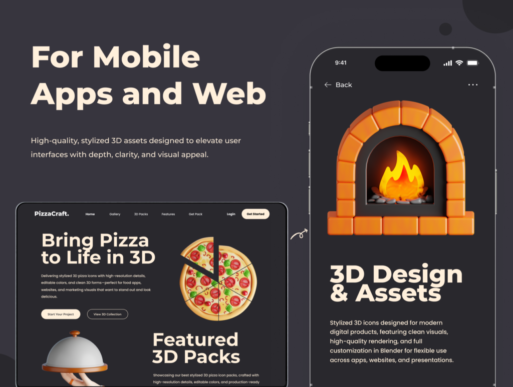 PizzaCraft 3D Pizza Icon Pack – Fun 3D Icons for Food Delivery & Pizzerias