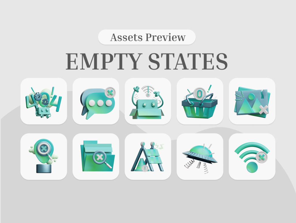 Empty States 3D Illustration Pack – Modern UI/UX Assets