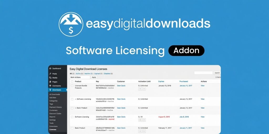 Easy Digital Downloads Software Licensing Addon 3.9.6 – WordPress License Key & Activation System
