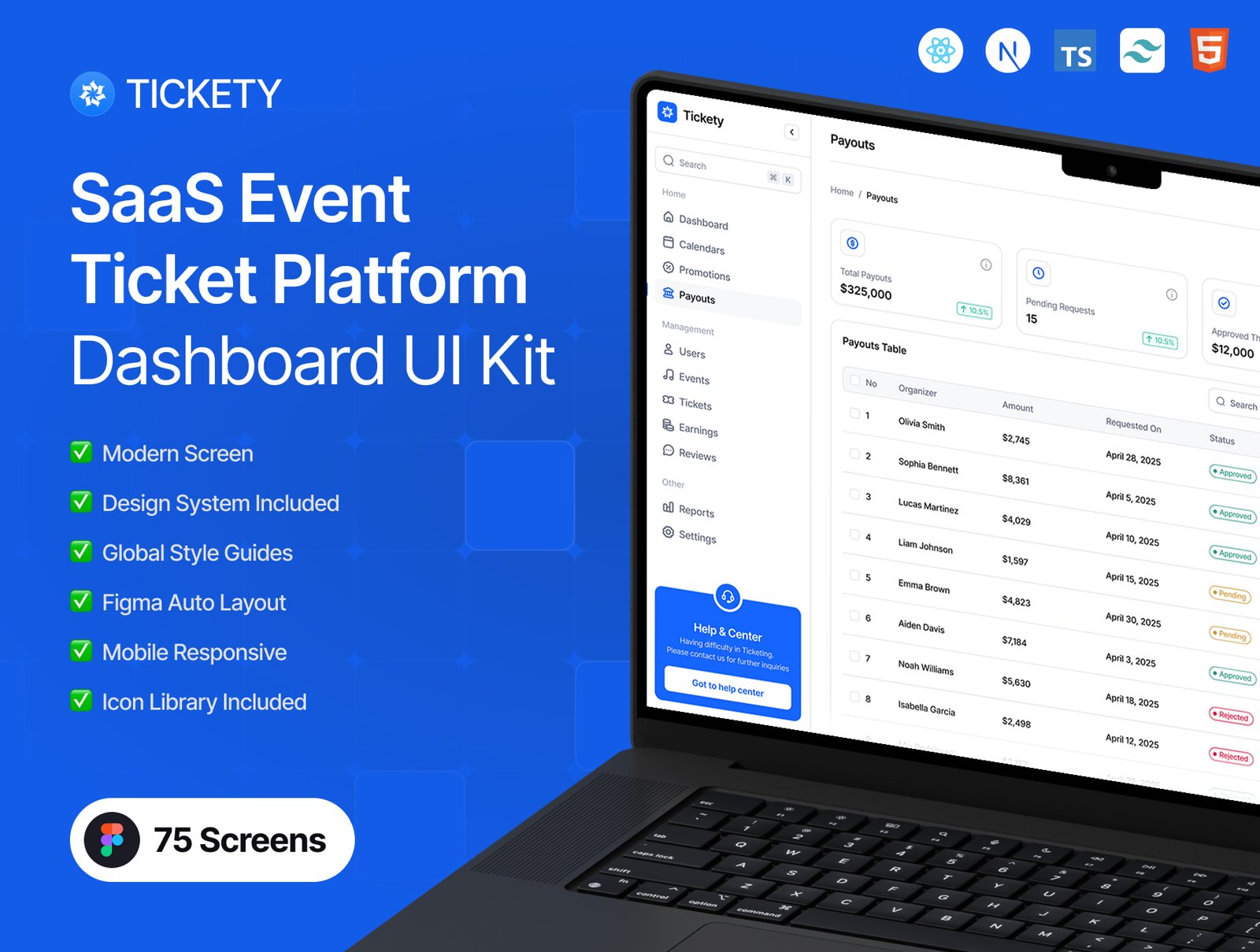 SaaS Event Ticket Platform Dashboard UI Kit Coded