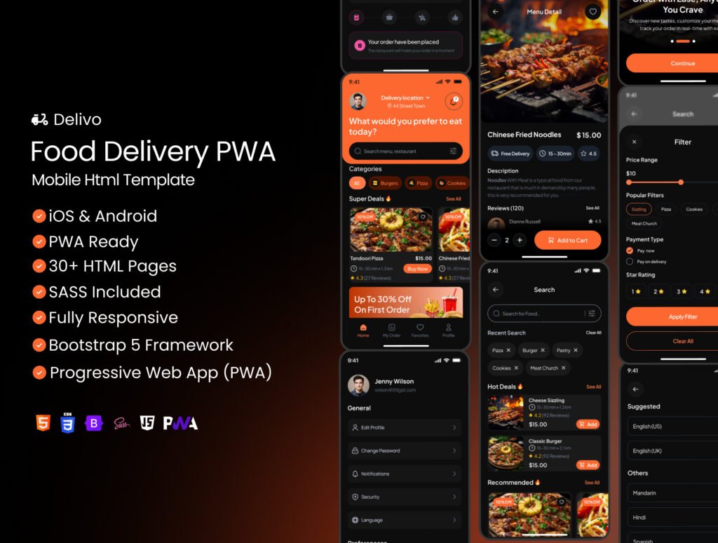 Delivo Food Delivery PWA Mobile HTML Template