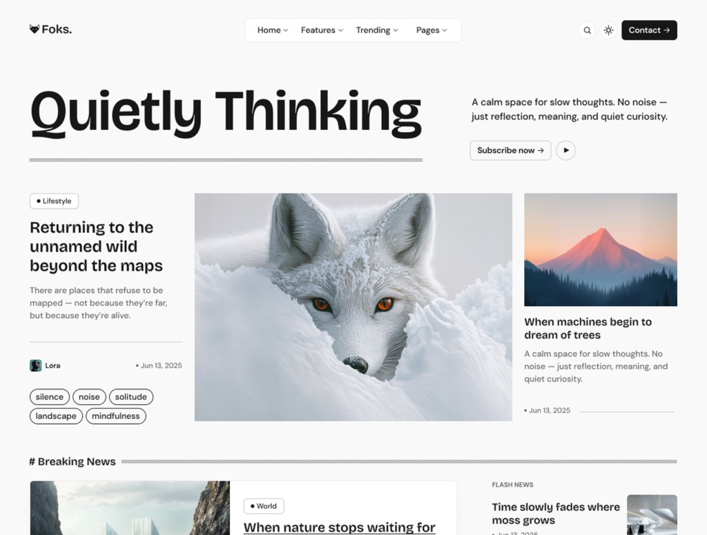 Foks Lightweight Minimal Magazine & Blog Next.js Template