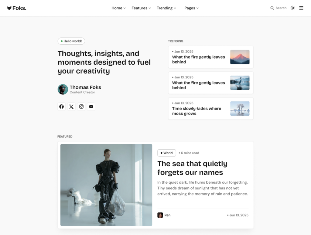 Foks Modern Creative Magazine & Portfolio HTML Template