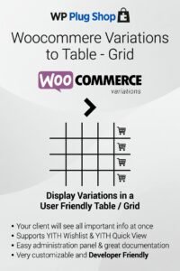 WooCommerce Variations to Table – Grid 1.5.11 – Advanced Variable Product Table Plugin