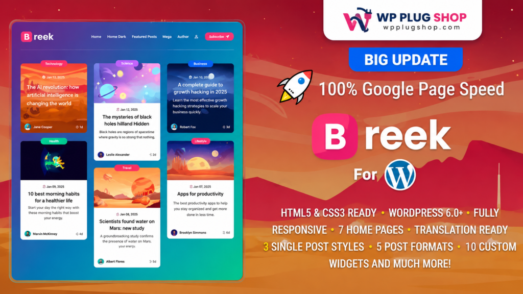 Breek – Minimal Lightweight Masonry AMP Theme for WordPress