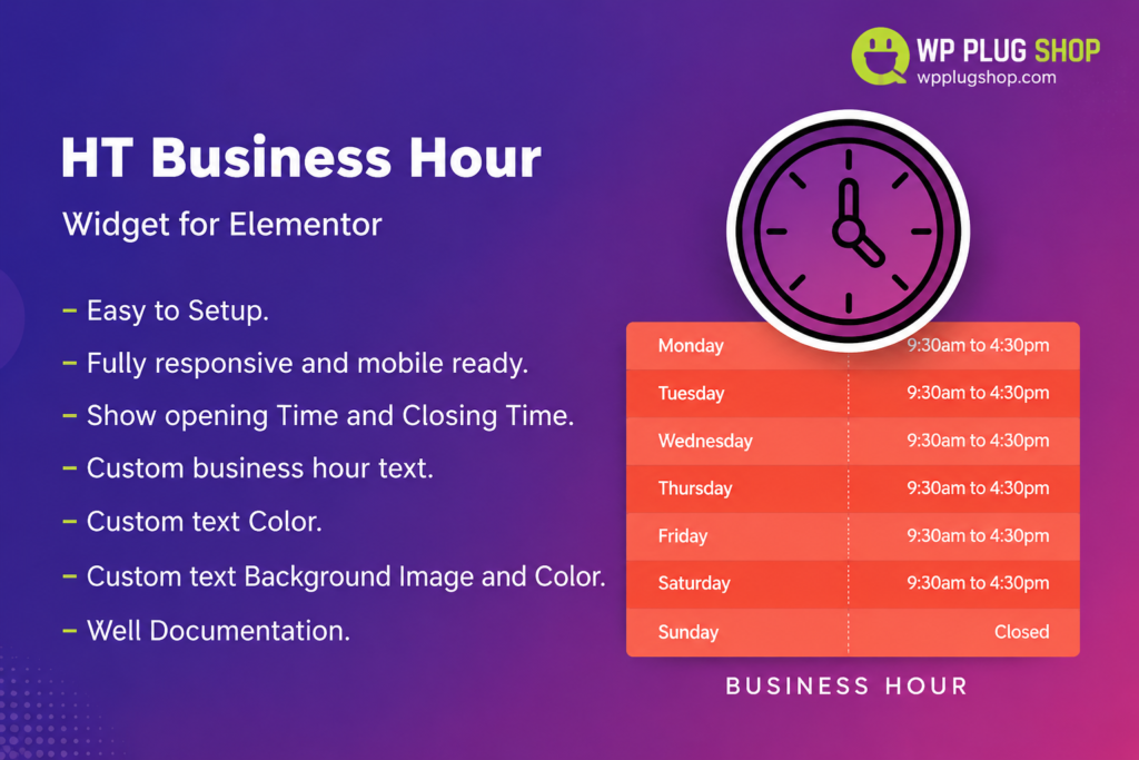 HT Business Hour Widget for Elementor – Responsive Business Hours WordPress Plugin