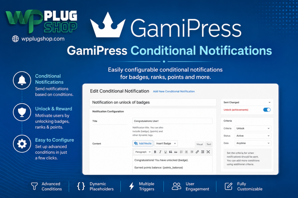 GamiPress – Conditional Notifications WordPress Plugin