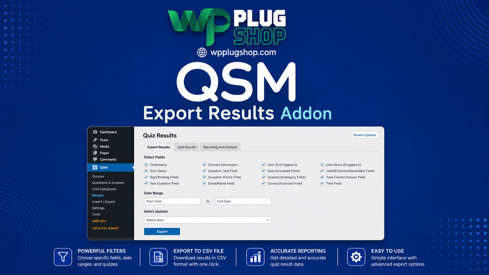 QSM – Export Results Addon WordPress Plugin