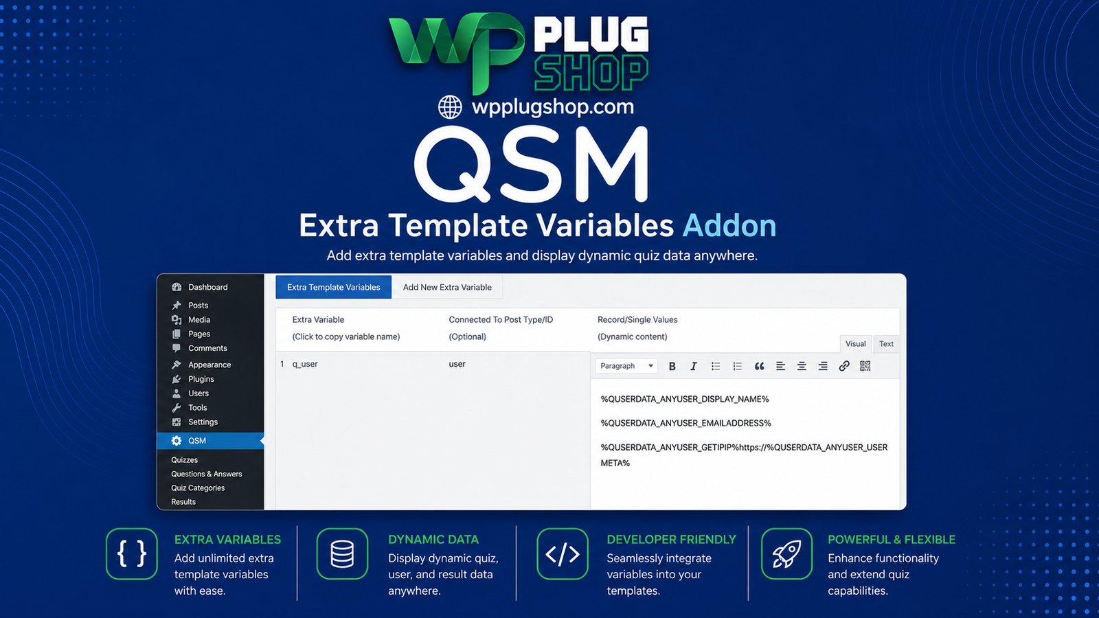 QSM – Extra Template Variables Addon WordPress Plugin