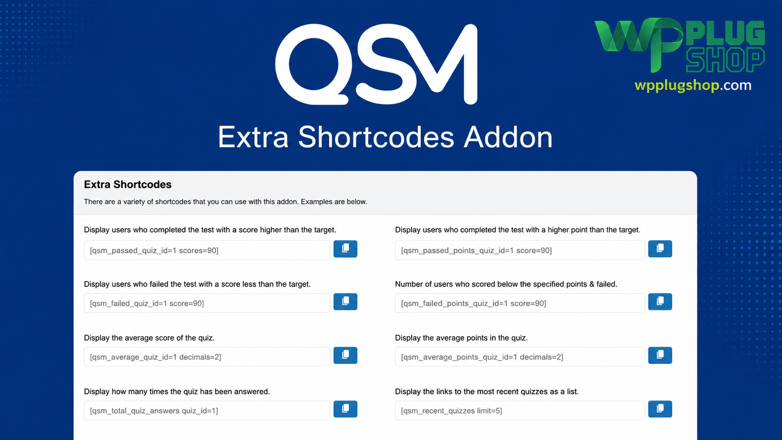 QSM Extra Shortcodes Addon – Advanced Dynamic Shortcodes for Quiz and Survey Master