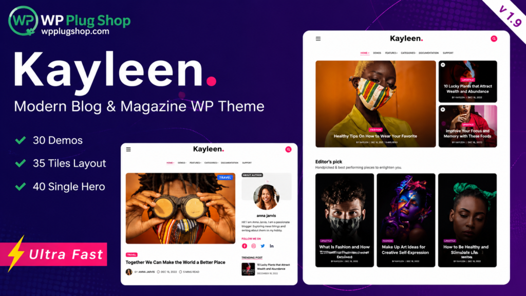 Kayleen WordPress Theme GPL – Responsive Blog & Magazine Theme for Elementor