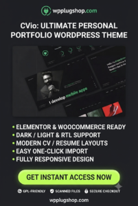 Cvio – Personal Portfolio, Resume & CV WordPress Theme for Elementor