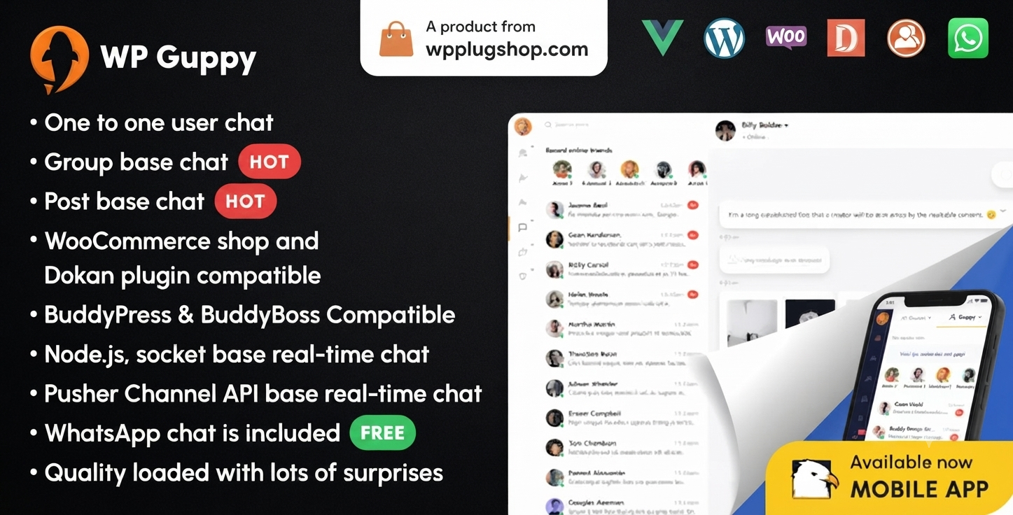 WP Guppy Pro 4.3.5 – Live Chat Plugin for WordPress, WooCommerce and BuddyPress