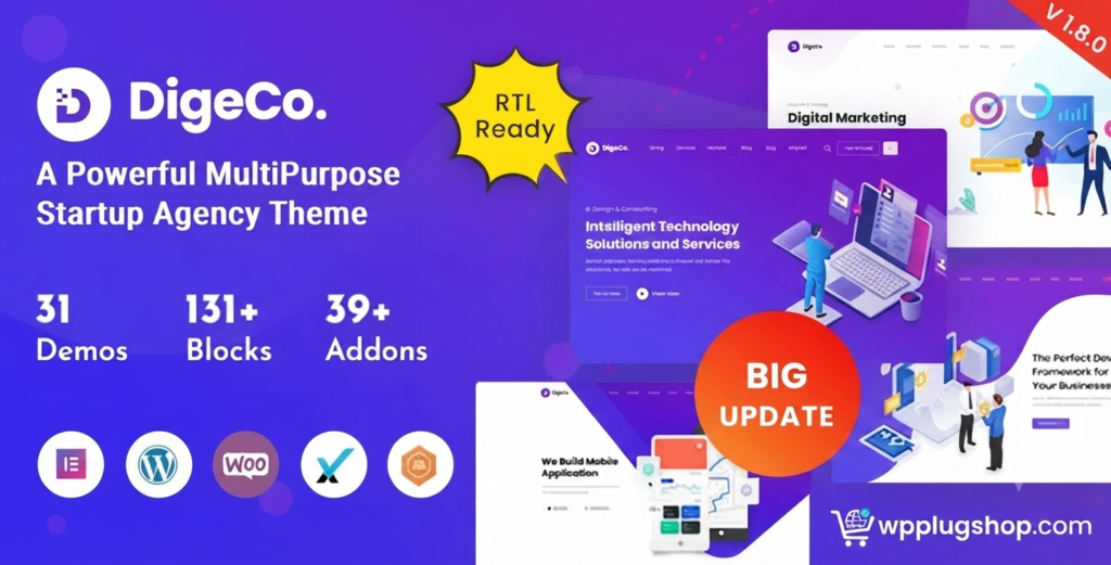 Digeco Startup Agency WordPress Theme – Business, SaaS & Agency Website Builder