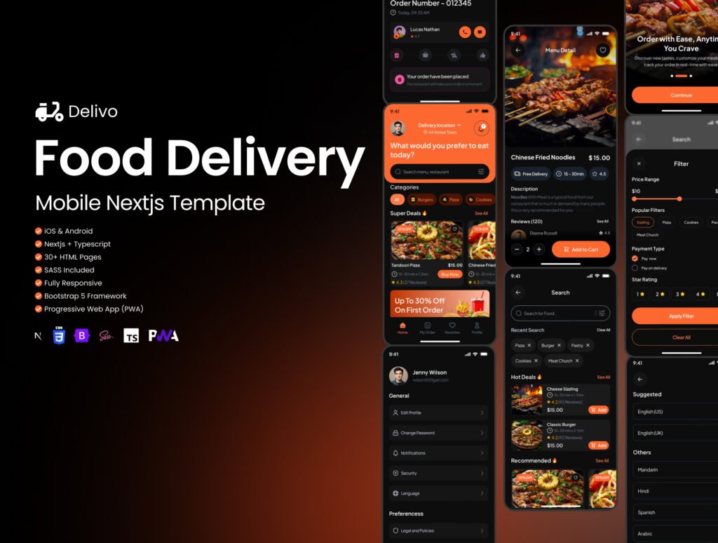 Delivo Food Delivery Next.js PWA Mobile App + Dashboard Template