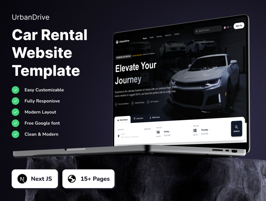 Urbandrive Car Rental Website Template for WordPress & Elementor