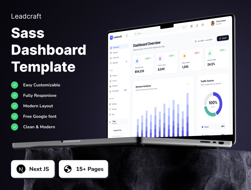 Leadcraft SaaS Dashboard Template – Lead Generation UI