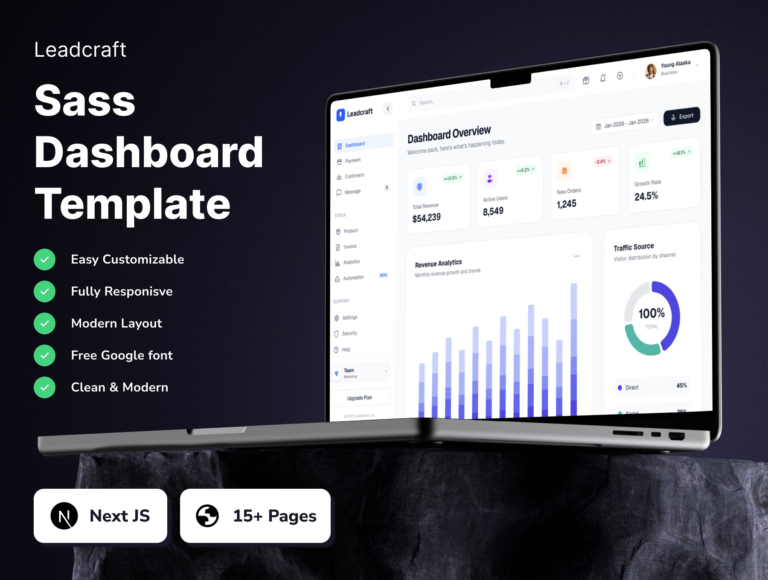Leadcraft SaaS Dashboard Template – Lead Generation UI