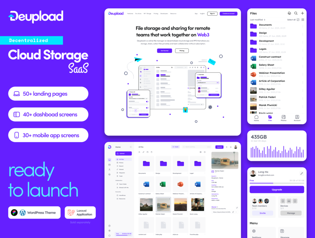 DeUpload Cloud Storage App + Landing Pages