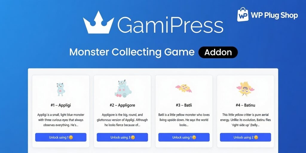 GamiPress Monster Collecting Game – WordPress Gamification Game Addon