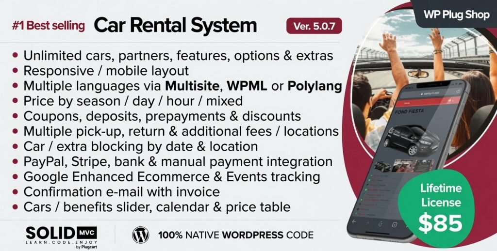 Car Rental System 5.0.7 – WordPress Vehicle Booking & Rental Management Plugin