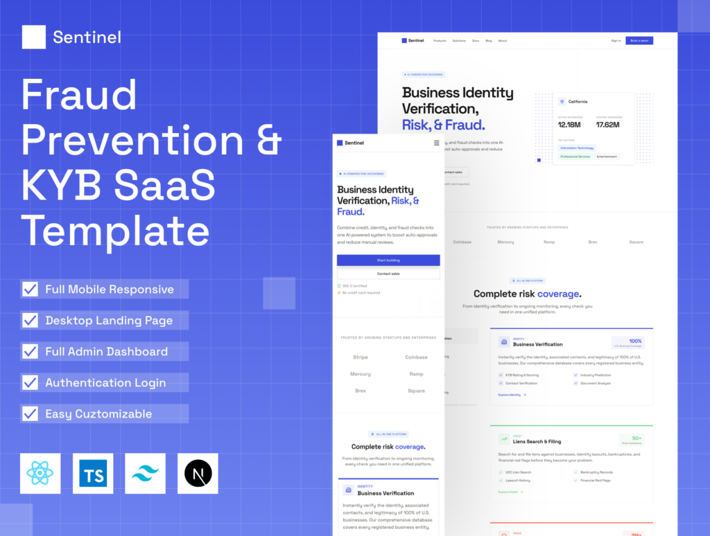 Sentinel Fraud Prevention & KYB SaaS Template