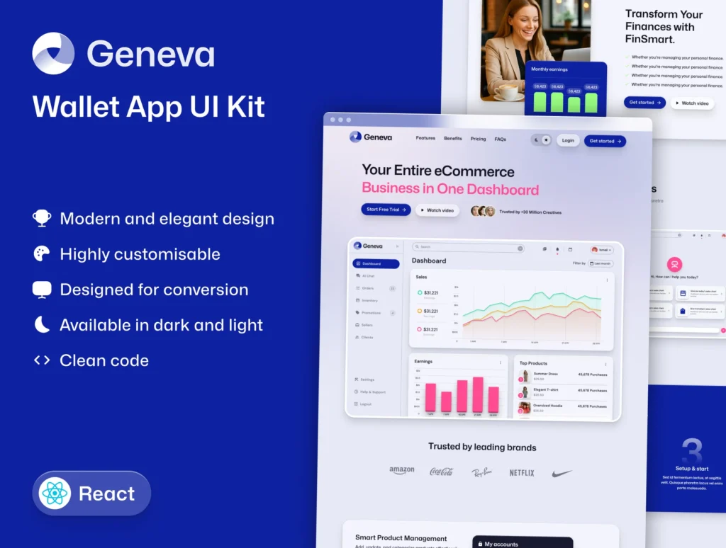 Geneva React SaaS Landing Page