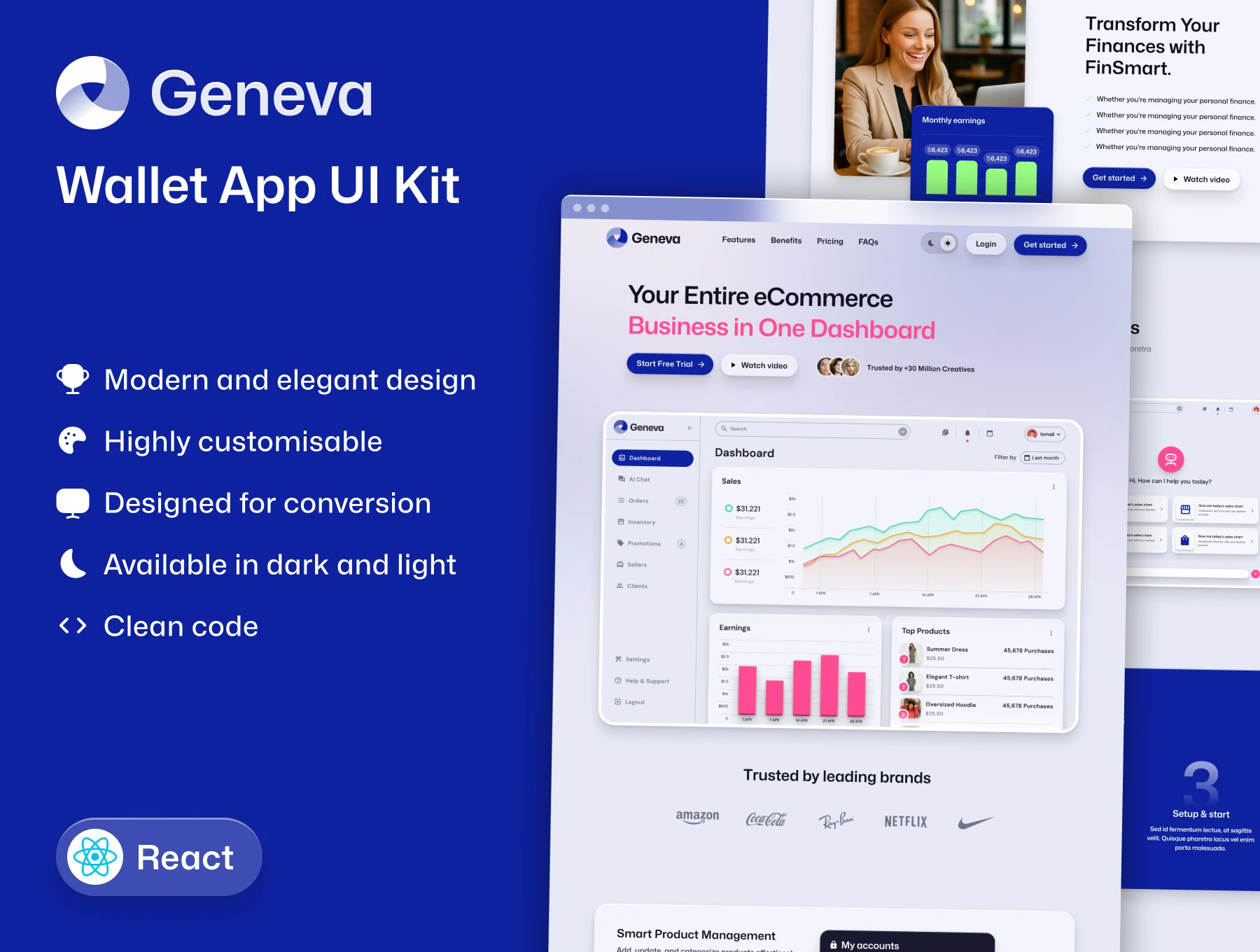 Geneva React SaaS Landing Page