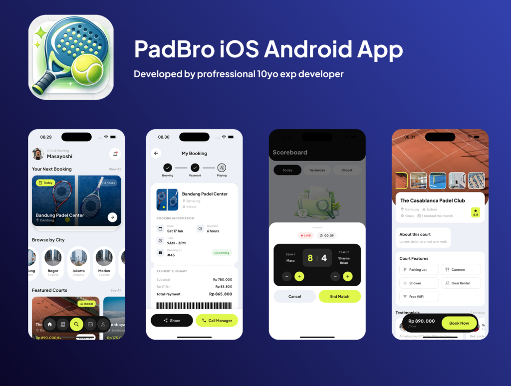 Find and Book Padel Tennis Court iOS Android App Templates